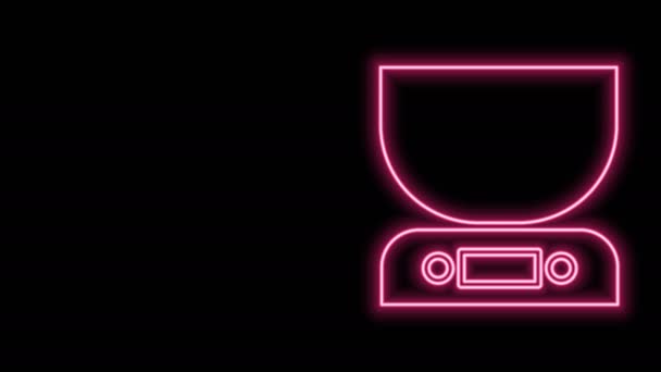 Świecąca neonowa linia Elektroniczna ikona skali odizolowana na czarnym tle. Urządzenia do pomiaru wagi. 4K Animacja graficzna ruchu wideo — Wideo stockowe