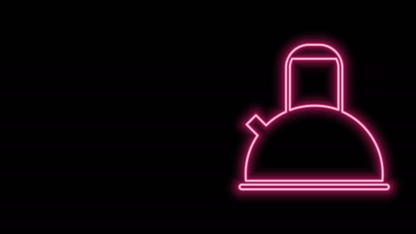 Glowing neon line Kettle with handle icon isolated on black background. Teapot icon. 4K Video motion graphic animation — Stock Video