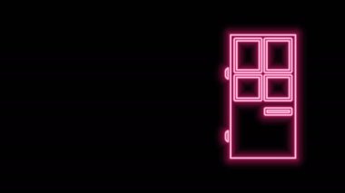 Parlayan neon hattı kapalı kapı simgesi siyah arkaplanda izole edildi. 4K Video hareketli grafik canlandırması