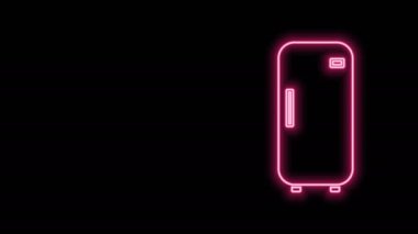 Parlayan neon hattı buzdolabı simgesi siyah arkaplanda izole edildi. Buzdolabı buzdolabı. Ev aletleri ve aletler. 4K Video hareketli grafik canlandırması