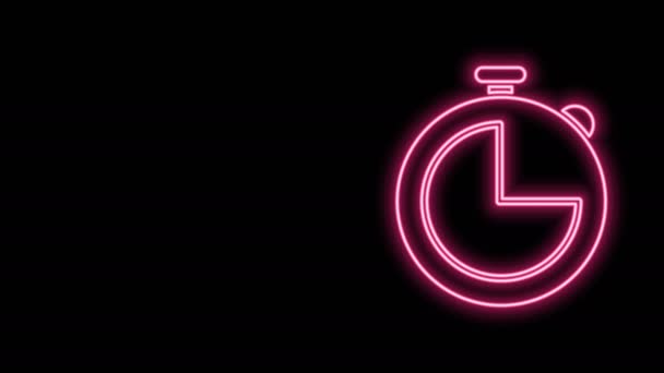 Leuchtende Neon-Linie Küche Timer-Symbol isoliert auf schwarzem Hintergrund. Kochutensilien. 4K Video Motion Grafik Animation — Stockvideo