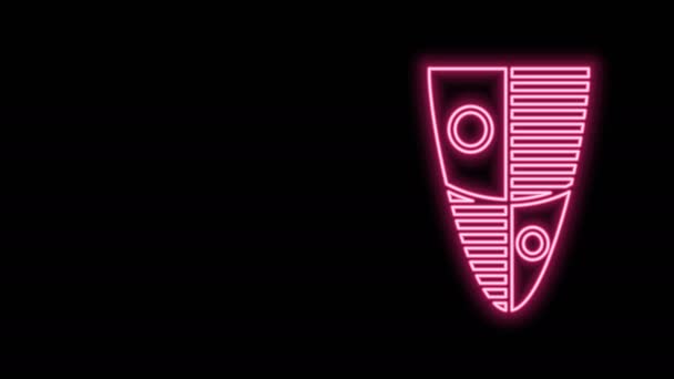 Świecąca neonowa ikona tarczy izolowana na czarnym tle. Podpis strażnika. Bezpieczeństwo, ochrona, koncepcja prywatności. 4K Animacja graficzna ruchu wideo — Wideo stockowe