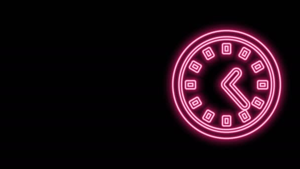 Glowing neon line Clock icon isolated on black background. Time symbol. 4K Video motion graphic animation — Stock Video
