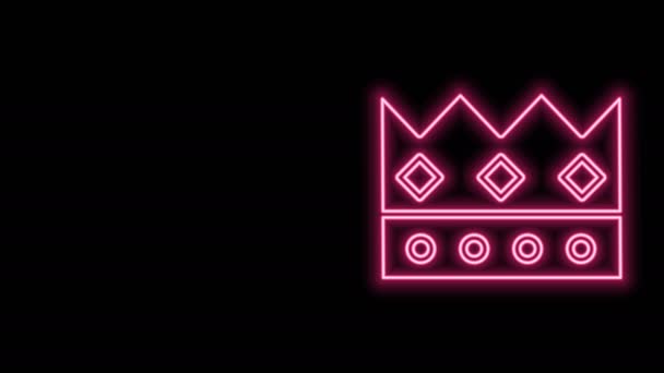 Parlayan neon hattı King Crown simgesi siyah arka planda izole edildi. 4K Video hareketli grafik canlandırması — Stok video
