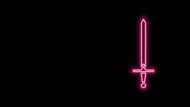 ネオンラインの輝き黒の背景に孤立中世の剣アイコン。中世の武器。4Kビデオモーショングラフィックアニメーション — ストック動画