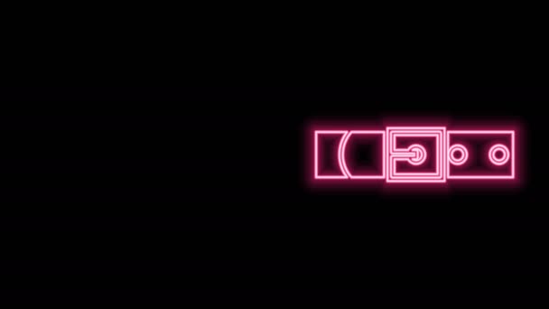Glowing neon line Leather belt with buttoned steel buckle icon isolated on black background. 4K Video motion graphic animation — Stock Video