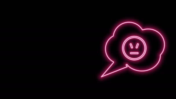 Žhnoucí neonová čára Řečnická bublina s ikonou rozzlobeného úsměvu izolovaná na černém pozadí. Emotikonový obličej. Grafická animace pohybu videa 4K — Stock video