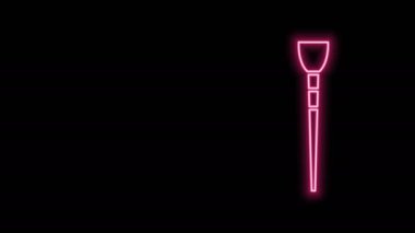 Parlayan neon çizgisi makyaj fırçası simgesi siyah arkaplanda izole edildi. 4K Video hareketli grafik canlandırması