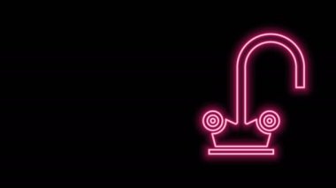 Parlayan neon hattı su musluğu simgesi siyah arkaplanda izole edildi. 4K Video hareketli grafik canlandırması