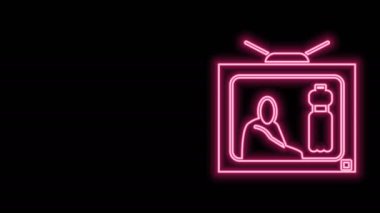 Parlayan neon hattı siyah arkaplanda izole edilmiş plastik kirliliği durdurun. Ekolojik poster. 4K Video hareketli grafik canlandırması