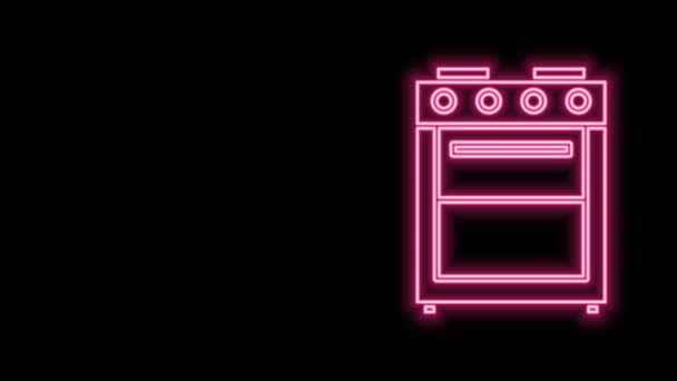 Leuchtendes Neon Line Oven Symbol isoliert auf schwarzem Hintergrund. Herd Gasofen Zeichen vorhanden. 4K Video Motion Grafik Animation — Stockvideo