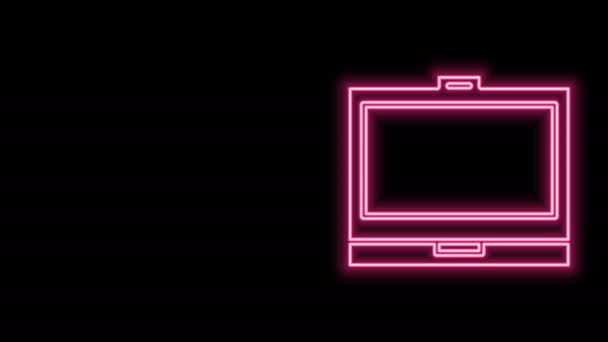 Linha de néon brilhante Maquiagem em pó com ícone de espelho isolado no fundo preto. Animação gráfica em movimento de vídeo 4K — Vídeo de Stock