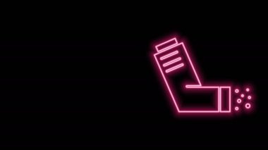 Parlayan neon çizgi solunum simgesi siyah arkaplanda izole edildi. Öksürük şurubu, solunum, alerjik hasta. Tıbbi alerji astım spreyi. 4K Video hareketli grafik canlandırması