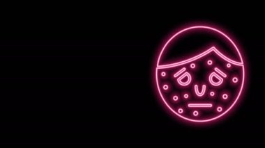 Siyah zemin üzerinde sedef veya egzama ikonu olan parlak neon çizgili bir yüz. Alerjene veya kronik vücut sorununa karşı insan derisi tepkisi kavramı. 4K Video hareketli grafik canlandırması