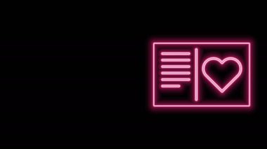 Parlak neon hattı Sevgililer Günü broşürü. Siyah arka planda kalp ikonu var. Kutlama için davetiye ya da tebrik kartı şablonu. 4K Video hareketli grafik canlandırması
