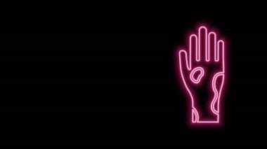 Siyah arka planda izole edilmiş sedef veya egzama ikonu olan parlak neon çizgisi. Alerjene veya kronik vücut sorununa karşı insan derisi tepkisi kavramı. 4K Video hareketli grafik canlandırması