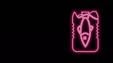 Parlayan neon hattı siyah arkaplanda izole edilmiş okyanus plastik kirliliğini durdur. Çevre koruma kavramı. Balıklar plastiğe hayır der. 4K Video hareketli grafik canlandırması