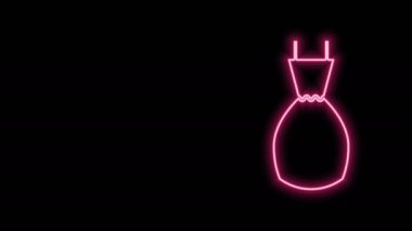 Parlayan neon çizgili kadın elbise ikonu siyah arka planda izole edildi. Kıyafet tabelası. 4K Video hareketli grafik canlandırması