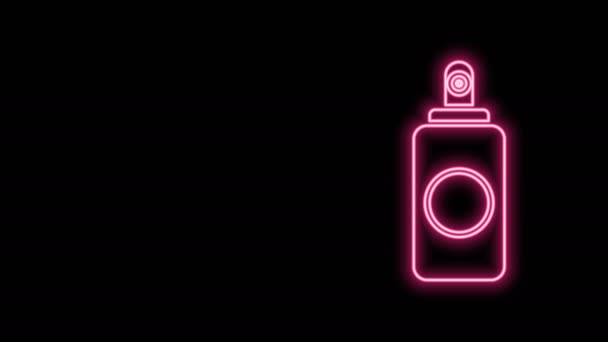 Gloeiende neon lijn Spuitbus voor luchtverfrisser, haarlak, deodorant, anti-transpirant icoon geïsoleerd op zwarte achtergrond. 4K Video motion grafische animatie — Stockvideo