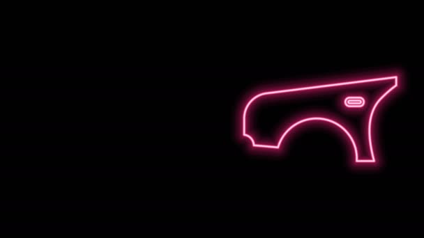 Gloeiende neon lijn Auto spatbord pictogram geïsoleerd op zwarte achtergrond. 4K Video motion grafische animatie — Stockvideo