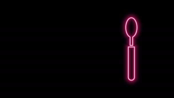 Línea de neón brillante Icono de cuchara aislado sobre fondo negro. Utensil de cocina. Signo de cubertería. Animación gráfica de vídeo 4K — Vídeo de stock