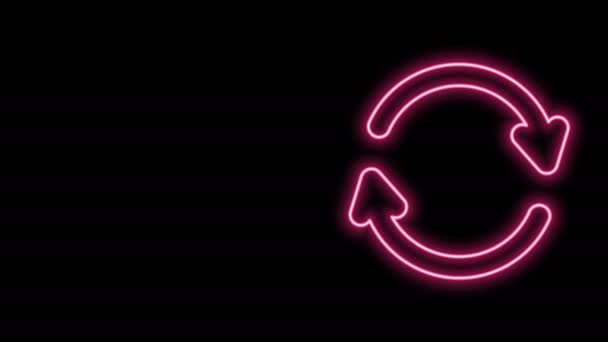 Ligne lumineuse néon Rafraîchir icône isolée sur fond noir. Recharger le symbole. Flèches de rotation dans un signe de cercle. Animation graphique de mouvement vidéo 4K — Video