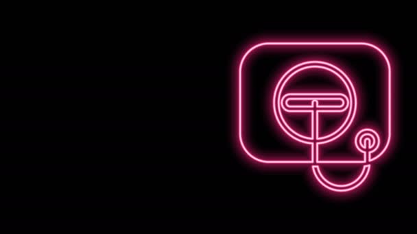 Zářící neonová čára Olejový víčko plnicího hrdla na ikoně čerpací stanice izolované na černém pozadí. Grafická animace pohybu videa 4K — Stock video