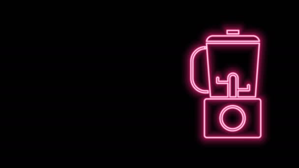 Linha de néon brilhante ícone Blender isolado no fundo preto. Cozinha liquidificador estacionário elétrico com tigela. Cozinhar smoothies, coquetel ou suco. Animação gráfica em movimento de vídeo 4K — Vídeo de Stock