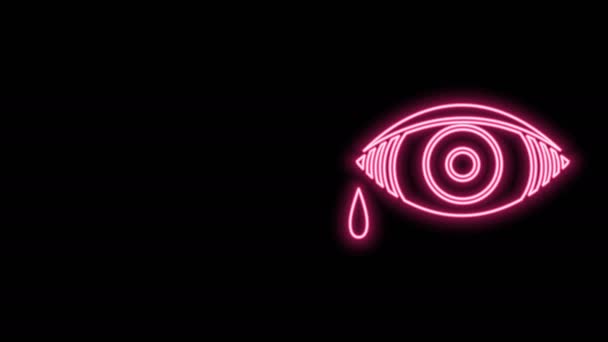 Glowing neon line Reddish eye due to viral, bacterial or allergic conjunctivitis icon isolated on black background. 4K Video motion graphic animation — Stock Video