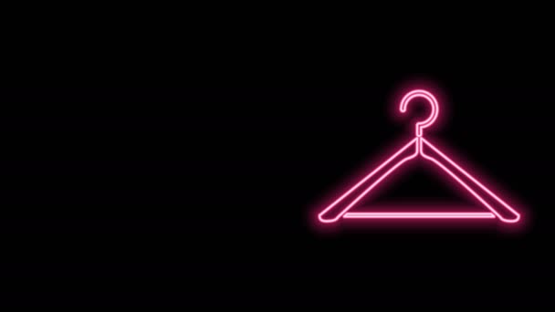 Glödande neon line Hanger garderob ikon isolerad på svart bakgrund. Klädkammarikonen. Kläder service symbol. Tecknet på hängaren. 4K Video motion grafisk animation — Stockvideo