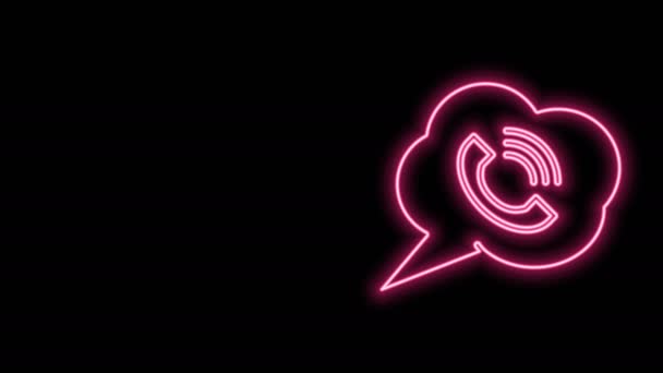 Glowing neon line Speech bubble with phone call icon isolated on black background. 4K Video motion graphic animation — Stock Video