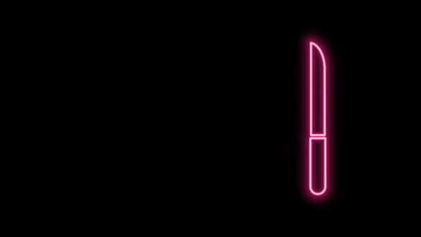 Zářící neonová čára Ikona nože izolovaná na černém pozadí. Symbol příboru. Grafická animace pohybu videa 4K — Stock video
