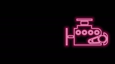 Parlayan neon hattı motor simgesi siyah arkaplanda izole edildi. 4K Video hareketli grafik canlandırması