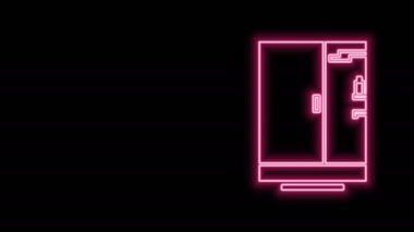 Parlayan neon hattı duş kabini simgesi siyah arkaplanda izole edildi. 4K Video hareketli grafik canlandırması