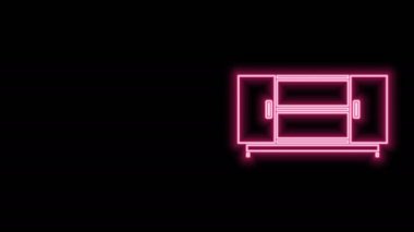 Parlayan neon hat TV masası simgesi siyah arkaplanda izole edildi. 4K Video hareketli grafik canlandırması