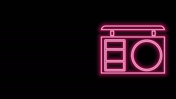 Linea neon luminosa Tavolozza ombretto con icona pennello isolata su sfondo nero. Animazione grafica 4K Video motion — Video Stock