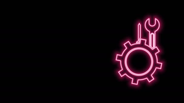 Ragyogó neon vonal Wrench és csavarhúzó sebességváltó ikon elszigetelt fekete háttérrel. Beállítás, szerviz, beállítás, karbantartás, javítás, javítás. 4K Videó mozgás grafikus animáció — Stock videók