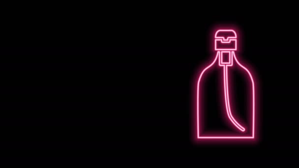 Linha de néon brilhante Garrafa de sabão antibacteriano líquido com ícone de dispensador isolado em fundo preto. Desinfecção, higiene, cuidados com a pele. Animação gráfica em movimento de vídeo 4K — Vídeo de Stock