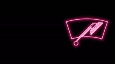 Parlayan neon hattı Windscreen silecek simgesi siyah arkaplanda izole edildi. 4K Video hareketli grafik canlandırması
