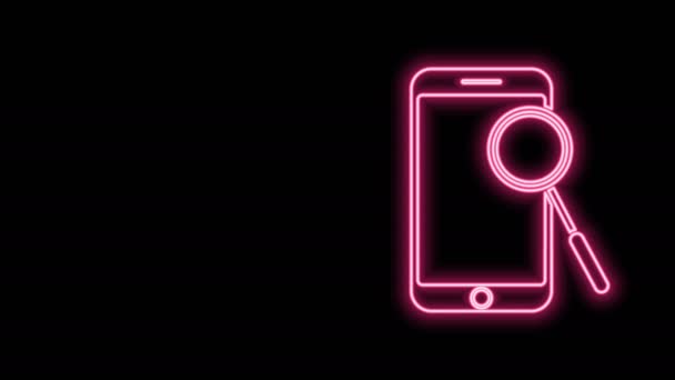 Ragyogó neon vonal Mobiltelefon diagnosztika ikon elszigetelt fekete alapon. Alkalmazás beállítása, szolgáltatás, beállítási lehetőségek, karbantartás, javítás, javítás. 4K Videó mozgás grafikus animáció — Stock videók