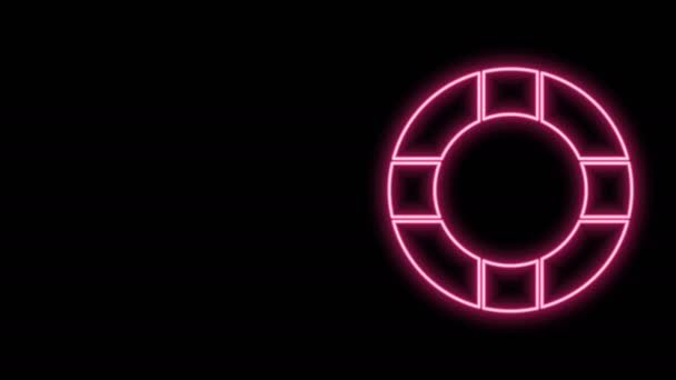 Zářící neonová čára Ikona záchranné bóje izolovaná na černém pozadí. Životní symbol. Grafická animace pohybu videa 4K — Stock video
