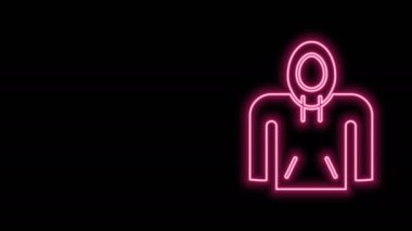 Parlayan neon çizgisi kapüşonlu simgesi siyah arkaplanda izole edildi. Kapüşonlu kazak. 4K Video hareketli grafik canlandırması