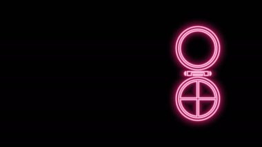 Siyah zemin üzerinde ayna simgesi olan parlak neon çizgi makyaj tozu. 4K Video hareketli grafik canlandırması
