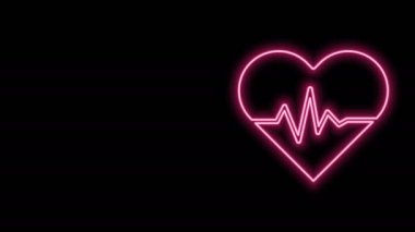 Parlayan neon çizgisi kalp atış hızı simgesi siyah arkaplanda izole edildi. Kalp atışı işareti. Kalp atışı ikonu. Kardiyogram simgesi. 4K Video hareketli grafik canlandırması