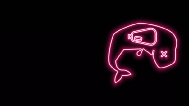 Gloeiende neon lijn Milieubeschermingsconcept walvis dood pictogram geïsoleerd op zwarte achtergrond. 4K Video motion grafische animatie — Stockvideo