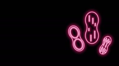 Parlayan neon hattı Peanut simgesi siyah arkaplanda izole edildi. 4K Video hareketli grafik canlandırması