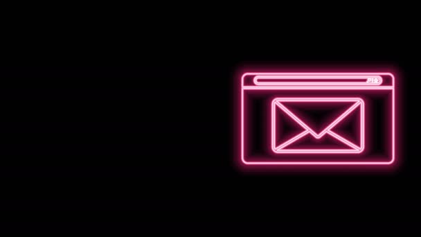 Ragyogó neon vonal Mail és e-mail ikon elszigetelt fekete alapon. Boríték szimbólum e-mail. E-mail üzenet jel. 4K Videó mozgás grafikus animáció — Stock videók