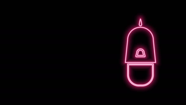 Glödande neon line Polismössa med cockade ikon isolerad på svart bakgrund. Polishattsskylt. 4K Video motion grafisk animation — Stockvideo