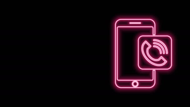 Glowing neon line Mobile phone call icon isolated on black background. 4K Video motion graphic animation — Stock Video