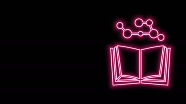 Glödande neon line Öppen bok ikon isolerad på svart bakgrund. 4K Video motion grafisk animation — Stockvideo